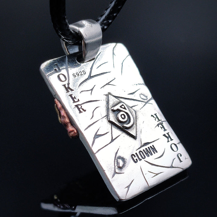 [1015] Retro Design Craft Hand Made S925 Silver Joker Pendant with Chain - Taffu Craft Studio