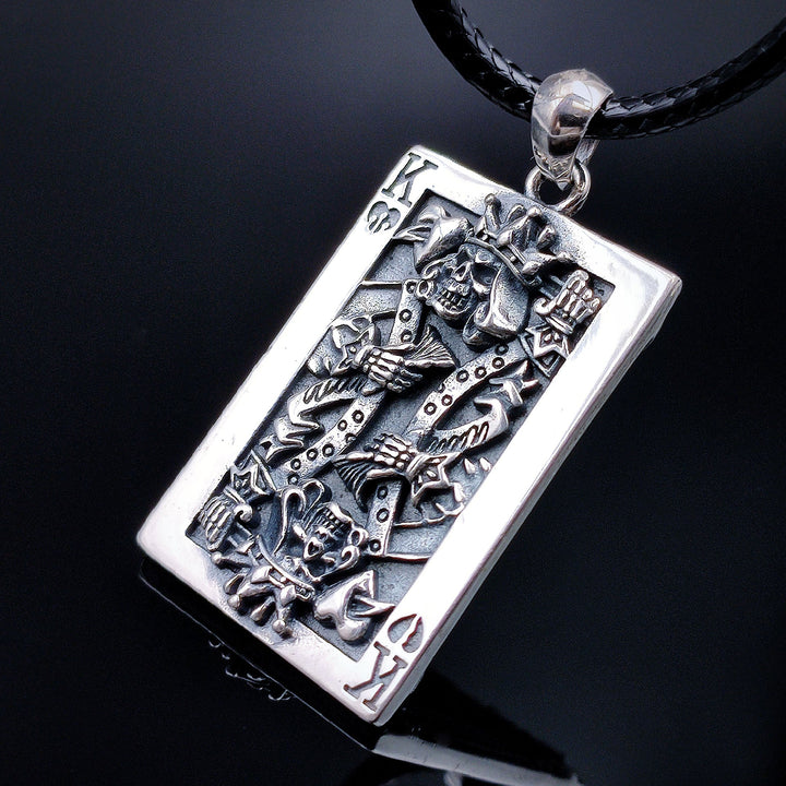 [1042] Retro Design S925 Sterling Silver Poker King Pendant with Chain - Taffu Craft Studio