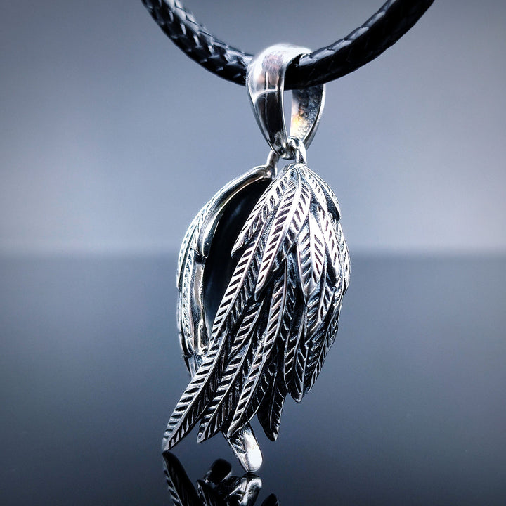 [1048] Protective Retro S925 Sterling Silver Angels Wing Pendant with Chain - Taffu Craft Studio